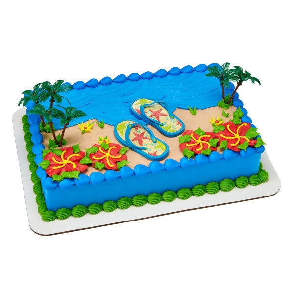 SUMMER FLIP FLOPS Cake Topper Palm Tree Beach Sand Party Vacation Cake Decoration Decoset