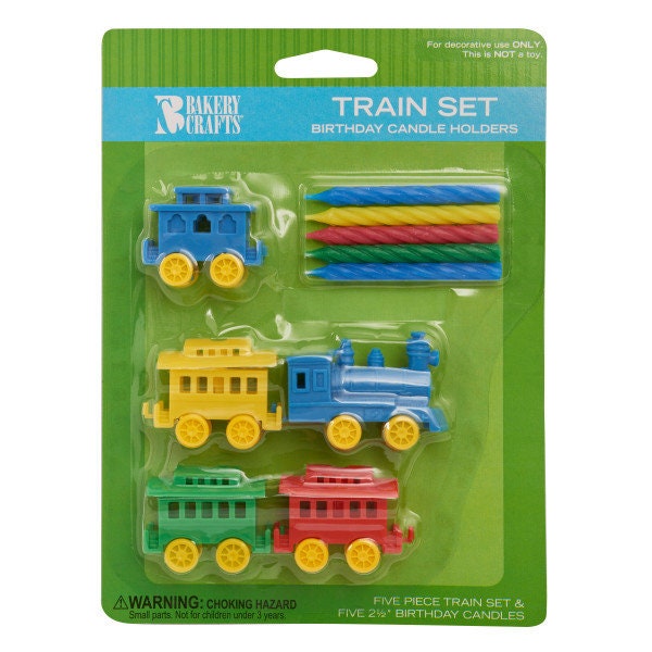 TRAIN Candle Holder Set With Candles Cupcake Cake Toppers for Boys Birthday Party Decoration Choo Choo