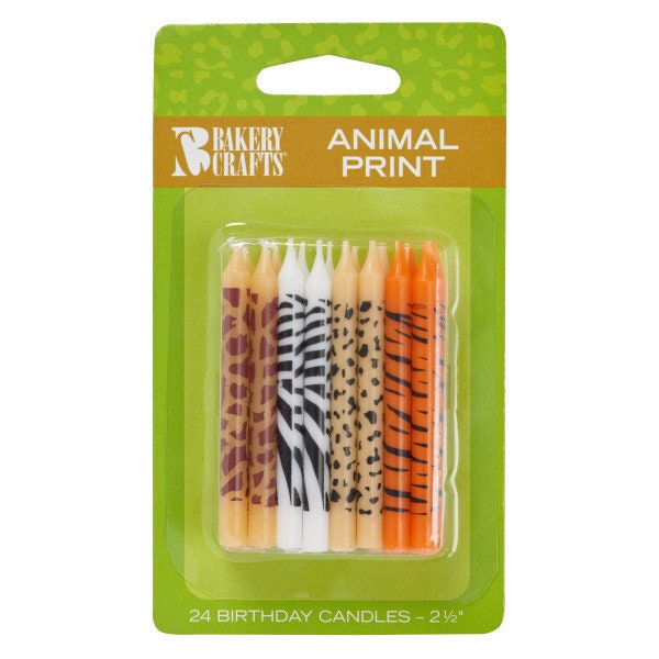 ANIMAL PRINT Candles Birthday Jungle Safari Zebra Tiger Giraffe Cupcake Cake Toppers for Birthday Party Decoration