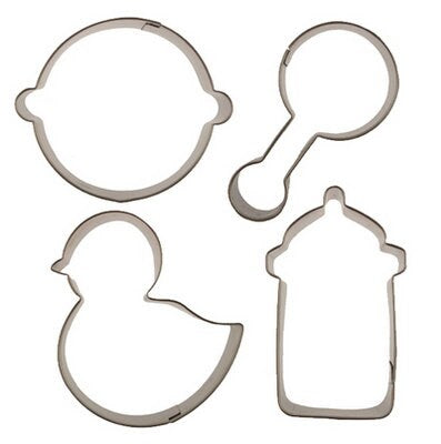 Cutie Cupcake Baby Cutter Set - Baby Face, Bottle, Rattle, and Duck -- For cakes, cupcakes, and cookies.  Fondant OR Gumpaste Craft Supply