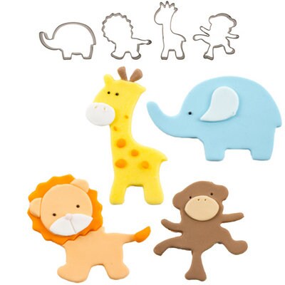 Cutie Cupcake Jungle Cutter Set - Monkey, Lion, Elephant, Giraffe -- For cakes, cupcakes, and cookies.  Fondant OR Gumpaste