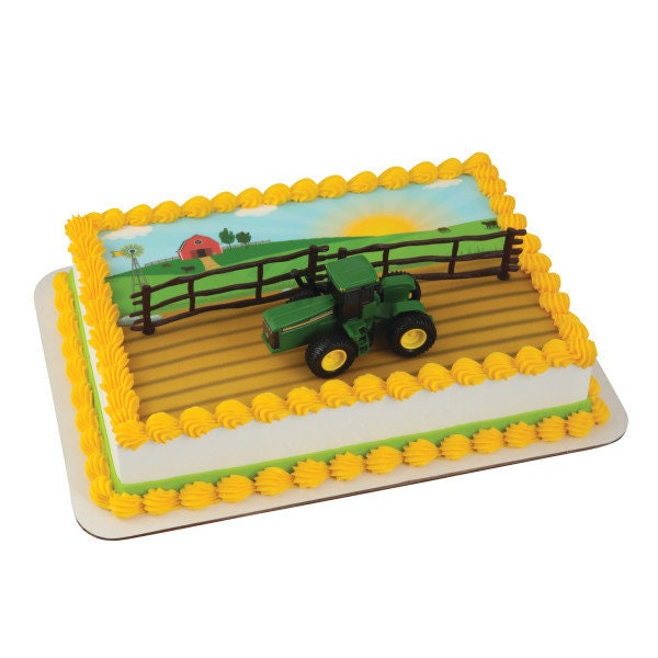 JOHN DEERE Cake Topper Tractor Farm Fence Birthday Party Cake Decoration Decoset Craft Supply