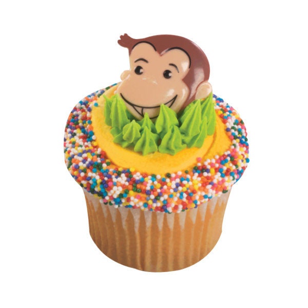 12 CURIOUS GEORGE Cupcake Rings Birthday Cake Toppers Party Decoration Picks Craft Supply