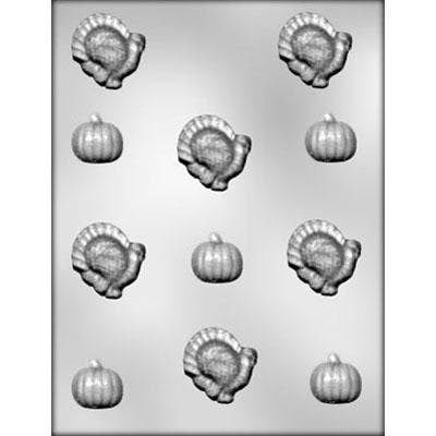Turkey and Pumpkin Chocolate Candy Mold -- Fall Halloween Thanksgiving Soap