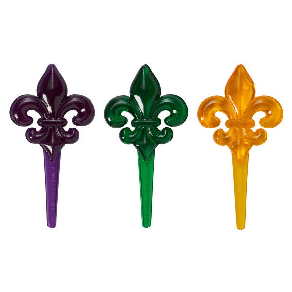 FLEUR DE LIS Cupcake Picks (12) Mardi Gras Rings Cake Toppers for Birthday Party