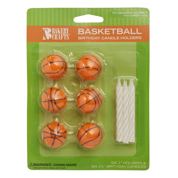 BASKETBALL Candle Holder Set With Candles Cupcake Cake Toppers Birthday Party Decoration Team