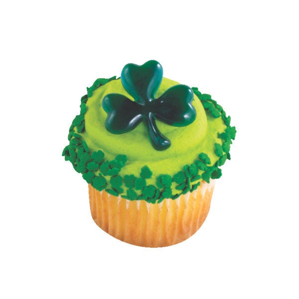 SHAMROCK GLITTER Cupcake Rings (12) Puffy Cake Toppers St. Patrick's Day Party Decoration