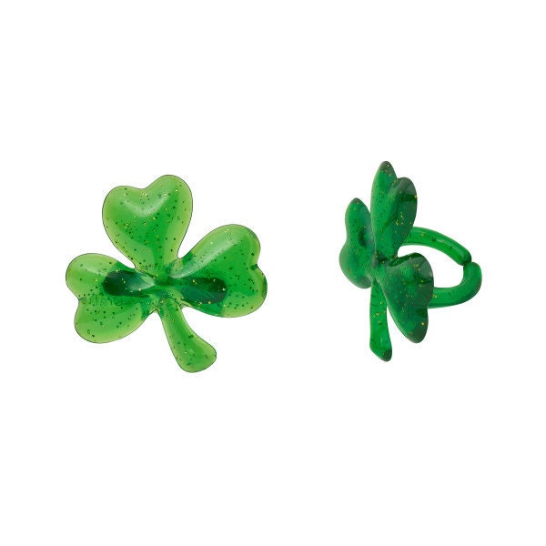 SHAMROCK GLITTER Cupcake Rings (12) Puffy Cake Toppers St. Patrick's Day Party Decoration Craft Supply