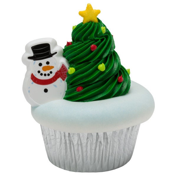 SNOWMAN Cupcake Rings (12) Claus Christmas Elf Holiday Winter Snow Favors Cake Toppers Party Decoration