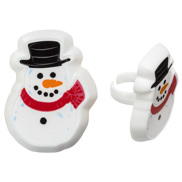 SNOWMAN Cupcake Rings (12) Claus Christmas Elf Holiday Winter Snow Favors Cake Toppers Party Decoration