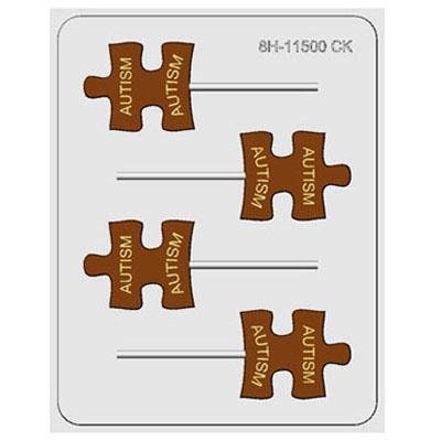 AUTISM PUZZLE PIECE Sucker Hard Candy Mold -- Autism Awarness Lolly Lollipop