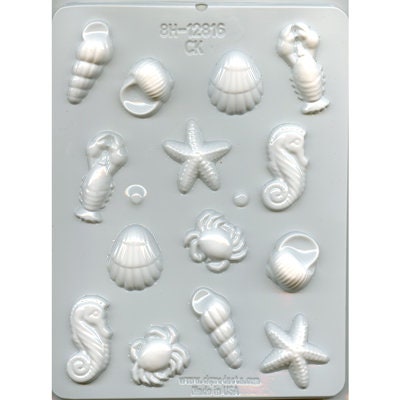 SEA CREATURES Hard Candy Mold -- Seahorse Shells Starfish Lobster Nautical Pieces Craft Supply