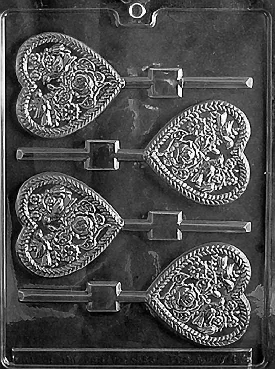 HEART Sucker With Birds & Flowers LollyValentines Chocolate Candy Mold Craft Supply