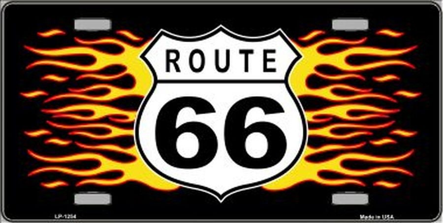 ROUTE 66 FLAMES Metal License Plate