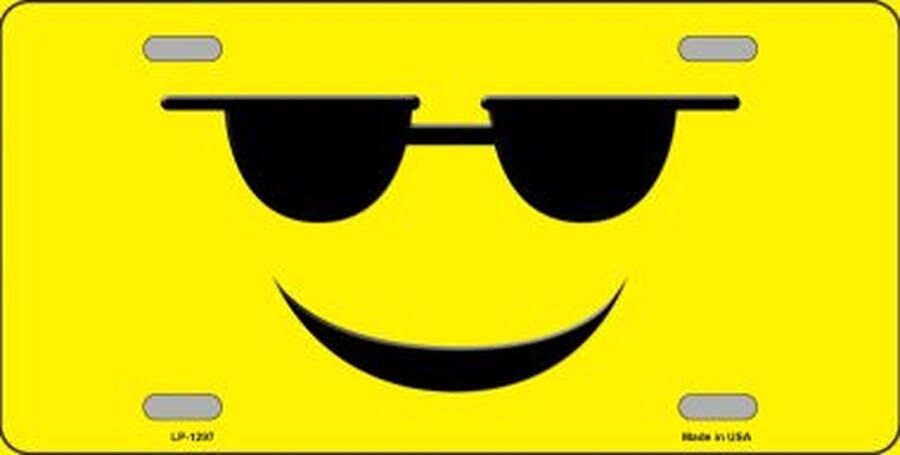 SUNGLASSES COOL SMILEY Face Metal License Plate