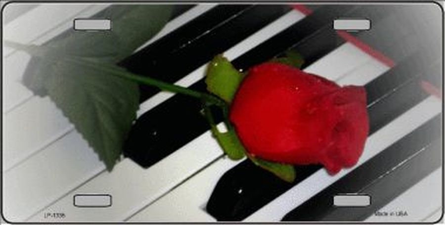 RED ROSE On PIANO Keys Metal License Plate