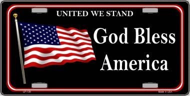 GOD BLESS AMERICA United We Stand Flag Metal License Plate
