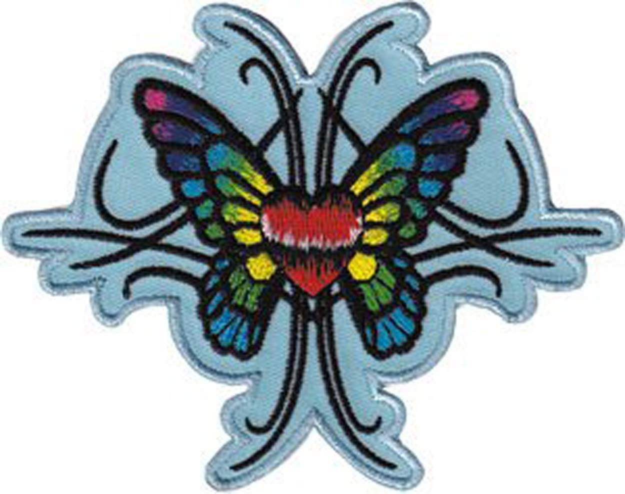 Rainbow Heart Butterfly Tatoo Patch - Embroidered Patch Applique