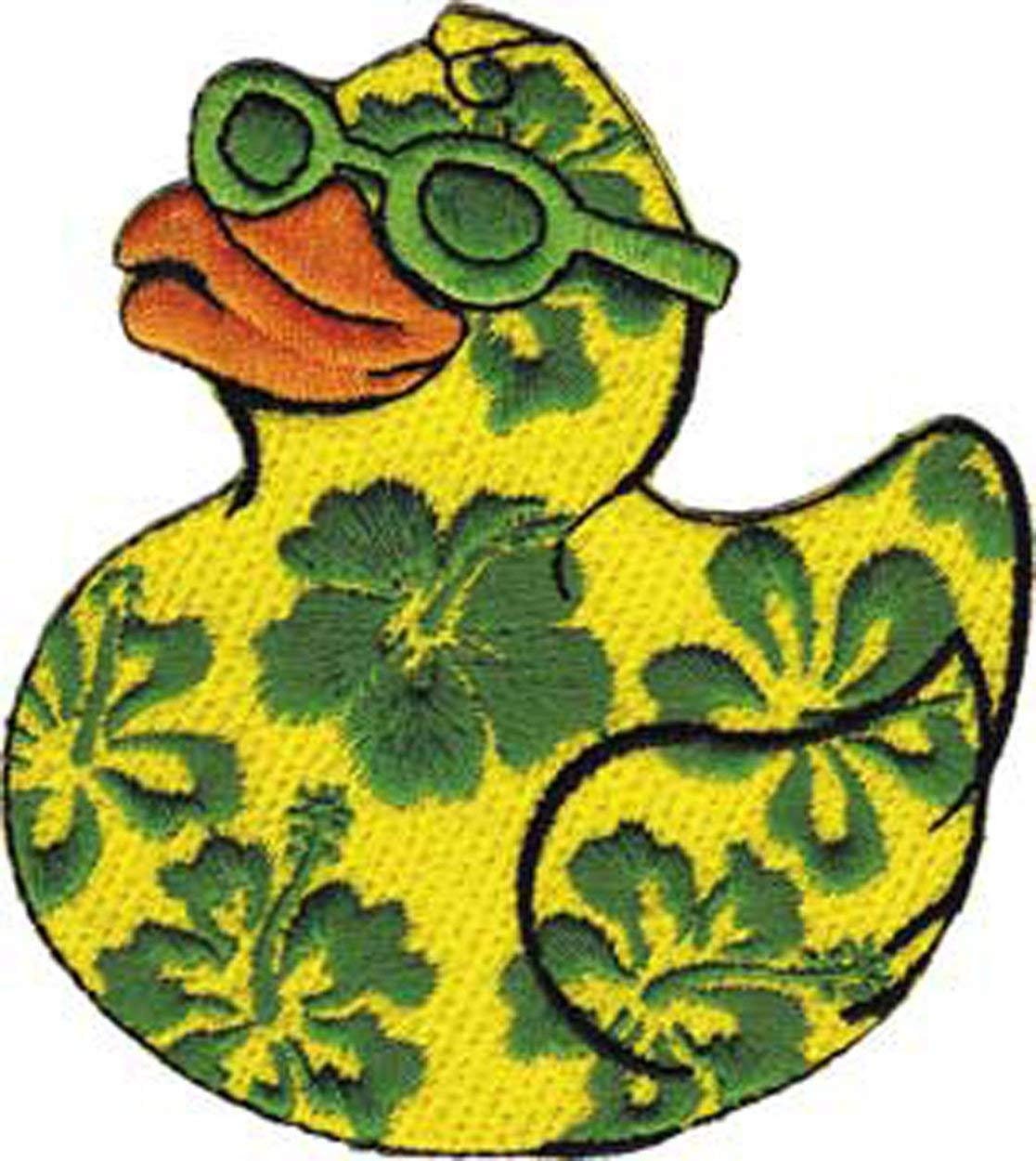 Hibiscus Duck Patch - Embroidered Patch Applique Ducky Craft Supply