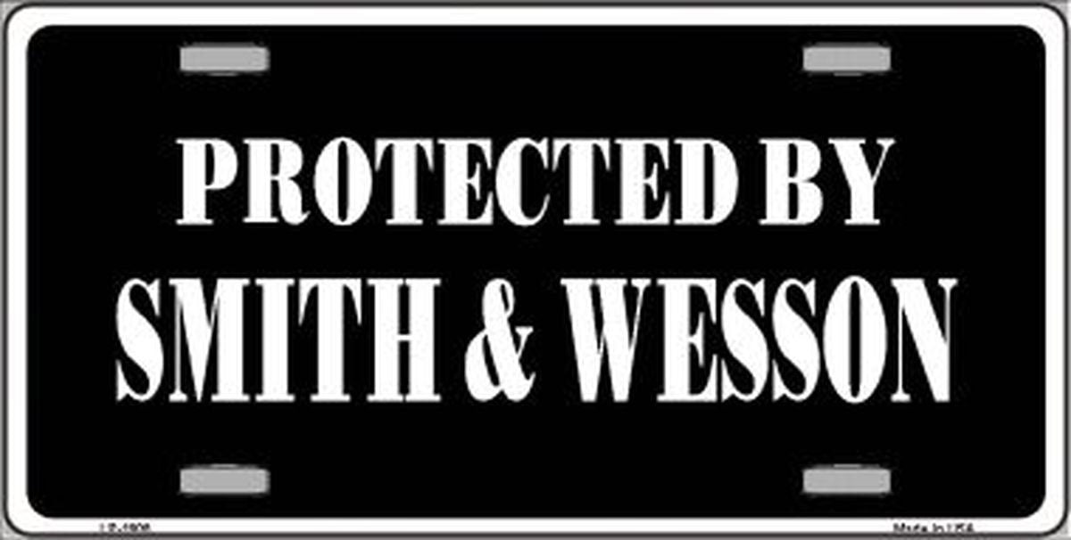 PROTECTED By SMITH & WESSON Metal License Plate - Second Amendment