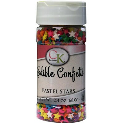 Pastel Stars Sprinkles Edible Confetti Quins - For Cupcakes, Cake, Cookies, Chocolate dipped Pretzels - 2.4 oz. Craft Supply