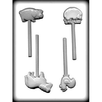 FARM ANIMALS Sucker Hard Candy Mold -- Horse Sheep Rooster Goat Pig Lolly Lollipop Craft Supply