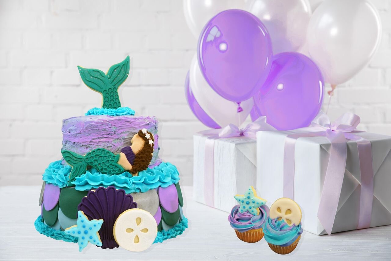 MERMAID Cookie Cutters, Shell, Mini Starfish, Circle, Mermaid Tail 5-Piece Set Metal - Cakes Cupcakes Cookies Fondant Birthday Party