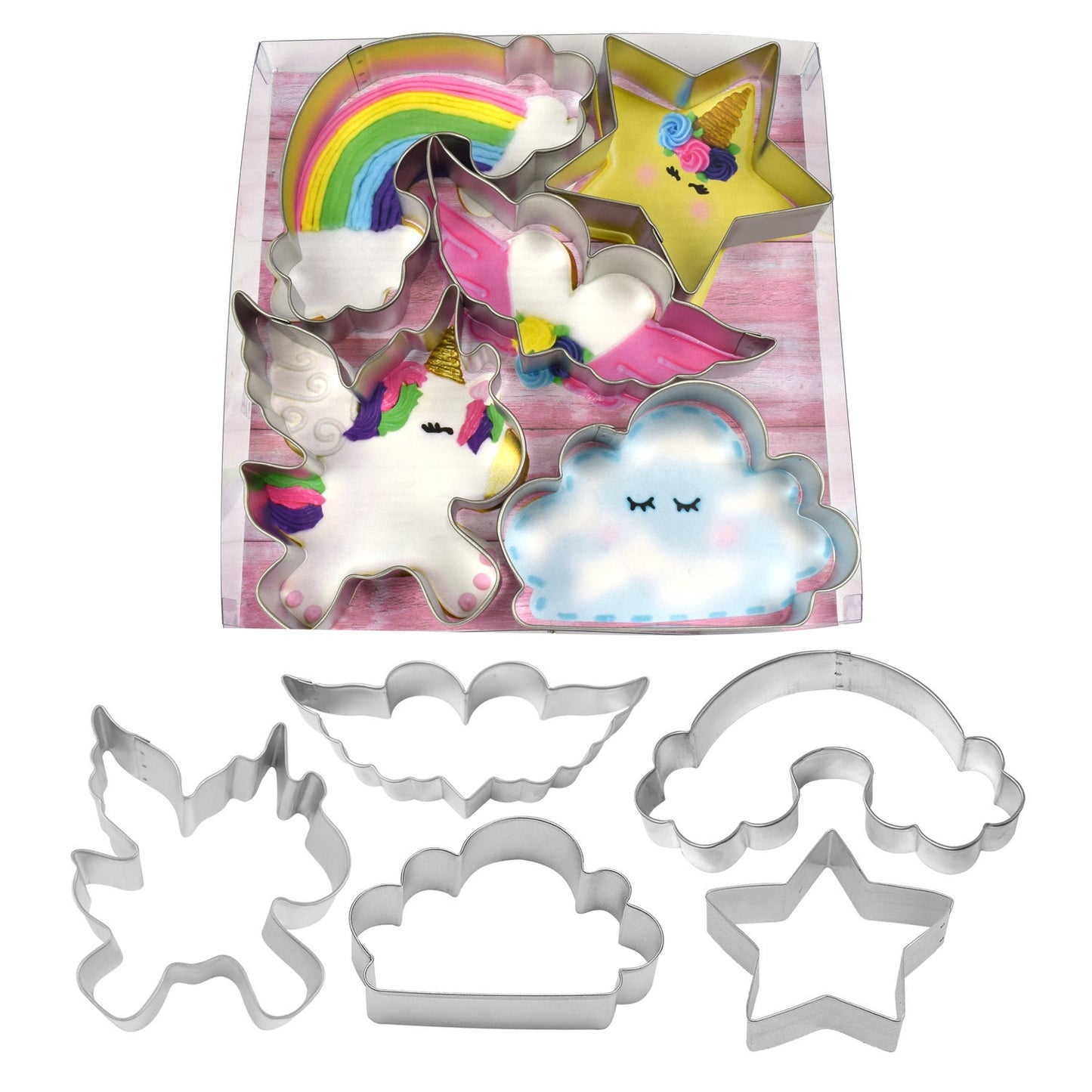 UNICORN Cookie Cutters, Heart, Rainbow, Cloud, Wings 5-Piece Set Metal - Cakes Cupcakes Cookies Fondant Birthday Party