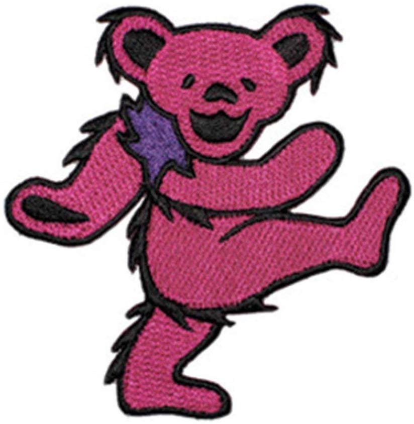 GRATEFUL DEAD Dancing Bear Pink Patch - Embroidered Rock Band Patch Applique Craft Supply