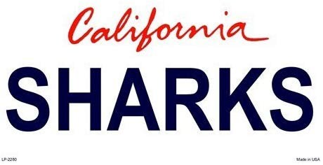 SHARKS California State Background Metal License Plate