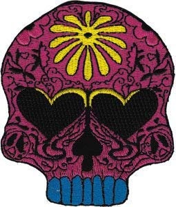 Yellow Flower Power Candy Skull Patch - Embroidered Patch Applique