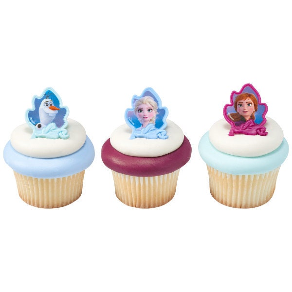 12 DISNEY FROZEN II Cupcake Rings Elsa Anna Olaf Cake Toppers for Birthday Party Decoration 2