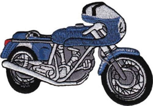 Blue Cafe Racer Motorcycle Patch - Embroidered Patch Applique - Retro Bike
