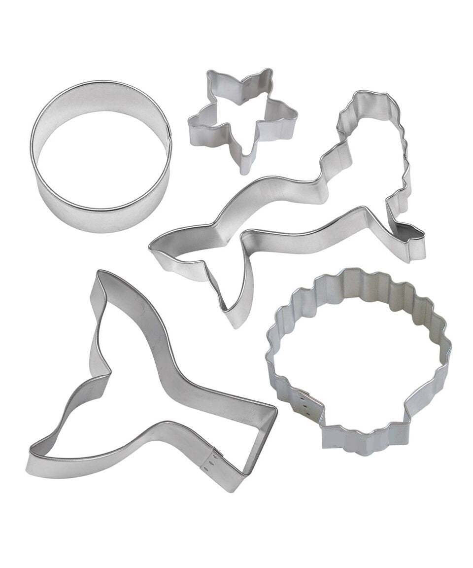 MERMAID Cookie Cutters, Shell, Mini Starfish, Circle, Mermaid Tail 5-Piece Set Metal - Cakes Cupcakes Cookies Fondant Birthday Party
