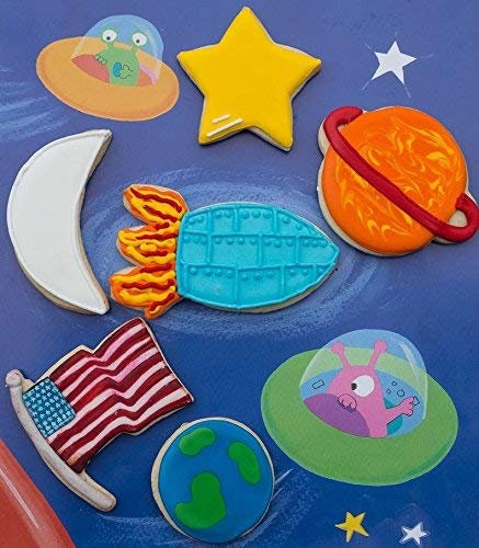 SPACE Cookie Cutters, Rocket, Star, Crescent Moon, Flag, Planet, Circle, 6-Piece Set Metal - Cakes Cupcakes Cookies Fondant Birthday Party