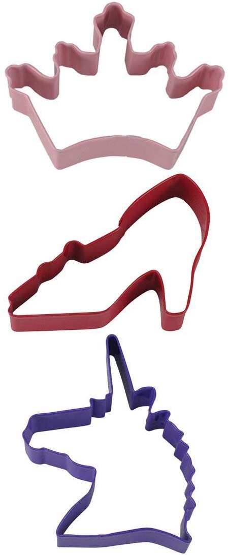 PRINCESS Cookie Cutters, Crown, Shoe, Unicorn, 3-Piece Set - Cakes Cupcakes Cookies Fondant Party Craft Supply