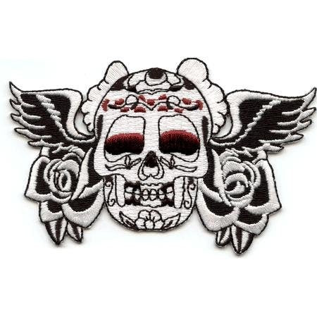 WINGED CANDY SKULL Patch - Skulls Embroidered Patch Applique Craft Supply