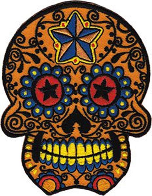 CANDY SKULL With Stars Patch - Skulls Embroidered Patch Applique Craft Supply