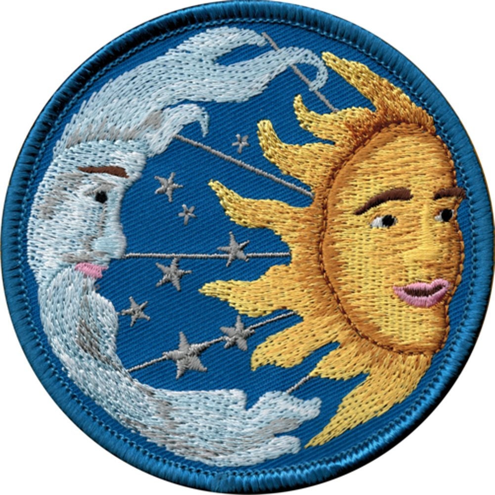 Sun Moon & Stars Round Patch - Embroidered Patch Applique Craft Supply