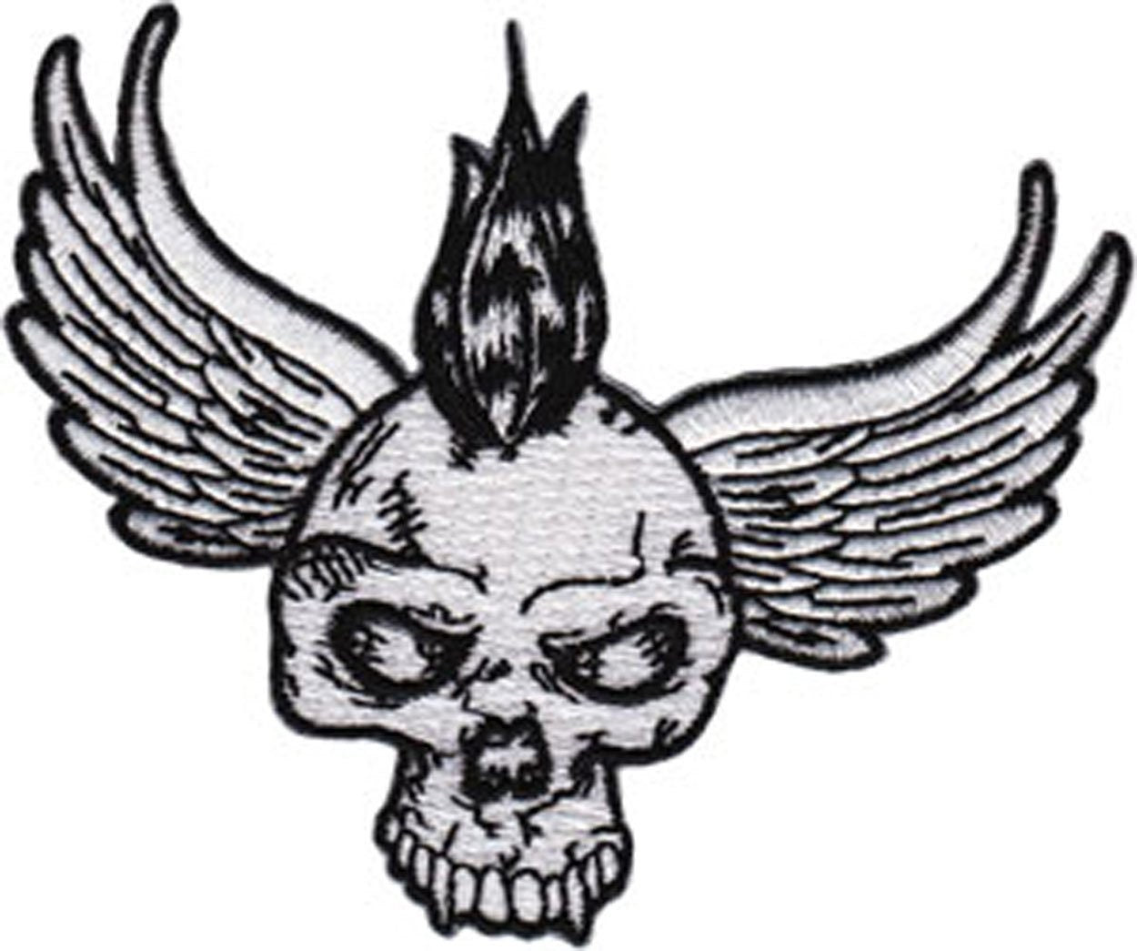 Winged Skull with Mohawk Patch - Skulls Embroidered Patch Applique