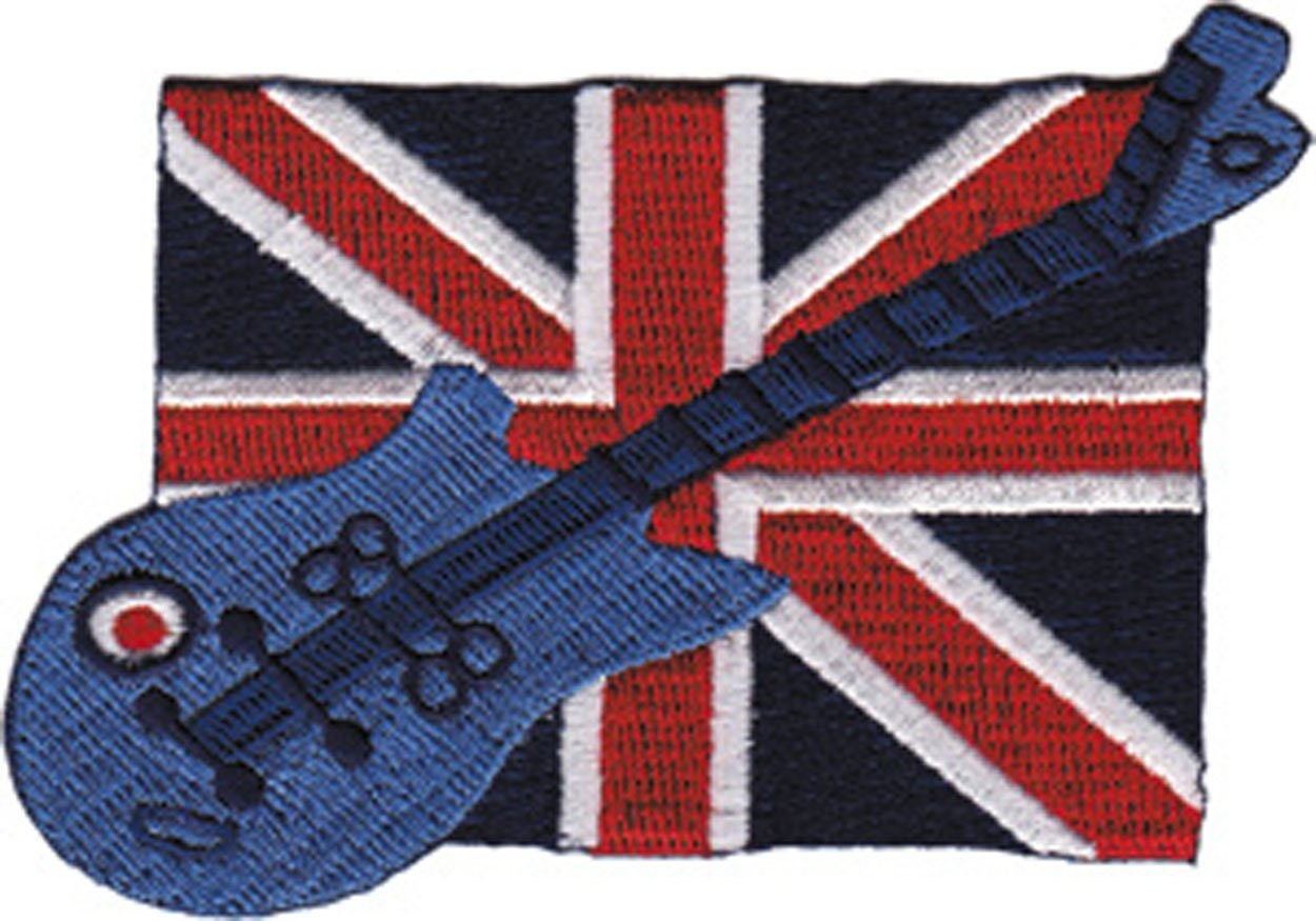 British Flag & Guitar Music Patch - Britain Embroidered Patch Applique Craft Supply