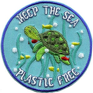 Plastic Free Sea Round Turtle Patch - Embroidered Patch Applique