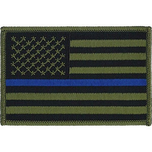 American Flag Green Thin Blue Line Patch - Embroidered Patch Applique