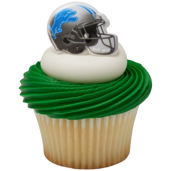 12 DETROIT LIONS Cupcake Rings NFL Cake Toppers for Birthday Party Decoration Craft Supply