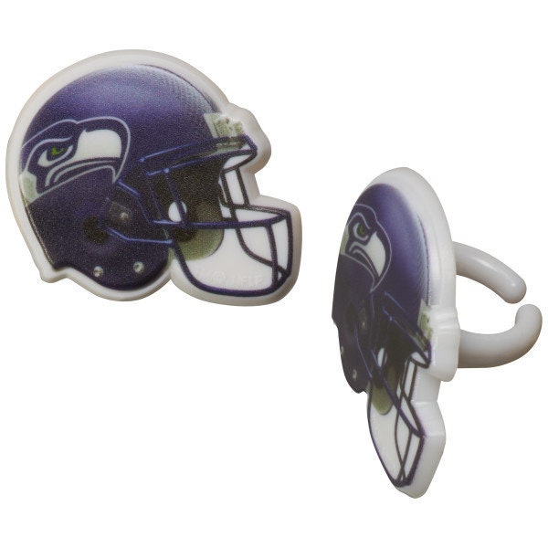 12 SEATTLE SEAHAWKS Cupcake Rings NFL Cake Toppers for Birthday Party Decoration