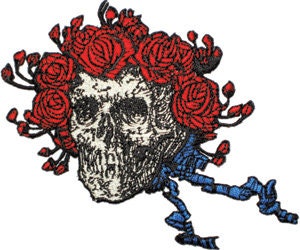GRATEFUL DEAD Garcia Skull & Roses Patch - Embroidered Rock Band Patch Applique