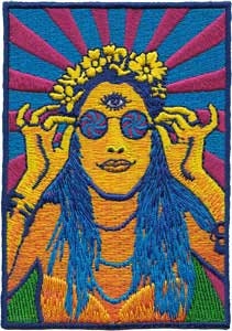 Psychedelic Hippy Chick Patch - 60's Retro Embroidered Patch Applique