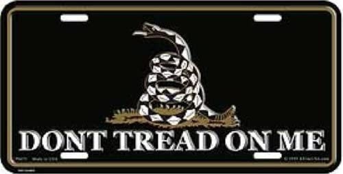 Dont Tread On Me Black Metal License Plate - Patriotic American Military 2nd Amendment Gadsden