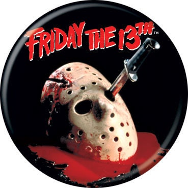 FRIDAY THE 13TH Pinback Button Badge - Knife Mask Logo - Classic Horror Movie! - Round 1.25" Button