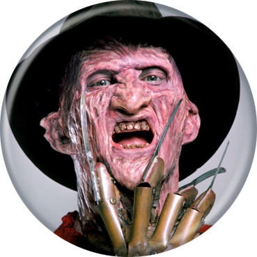 NIGHTMARE ON ELM Street Pinback Button Badge - Freddy on Light Grey - Classic Horror Movie! - Round 1.25" Button